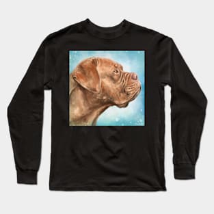 Close Up Painting of Dogue de Bordeaux on Light Blue Background Long Sleeve T-Shirt